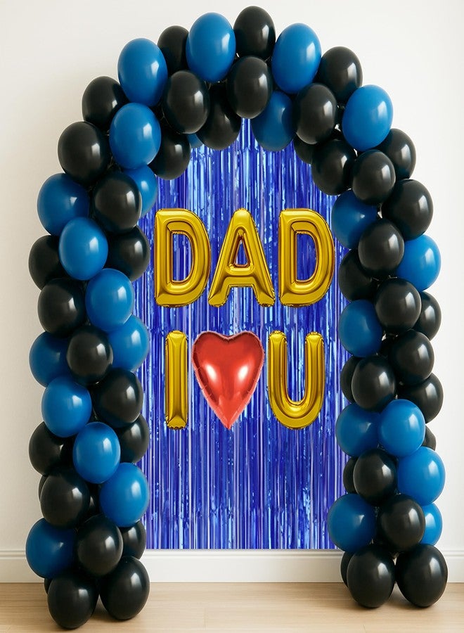 1iAM Happy Fathers Day Decoration Pack of 49 | Golden "DAD I U" & Heart Foil Balloons, Foil Curtain, 40pcs Balloons, Arch & Glue Dot | Perfect Father's Day / Dad Surprise Birthday Party Decor Items - Image 1